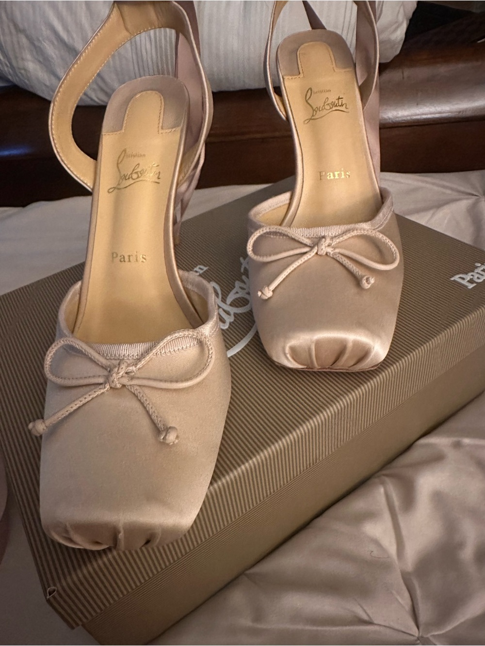 Christian Louboutin Blush Satin Ankle-Tie Ballet Pumps - Picture 8 of 8